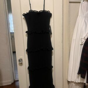 bebe Black Strapless Ruffle Dress